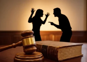 What Is Considered Domestic Assault in Texas? | Domestic Assault Lawyer Explains 2 silhouettes of two people arguing with raised hands, backlit with warm light and strong contrast.